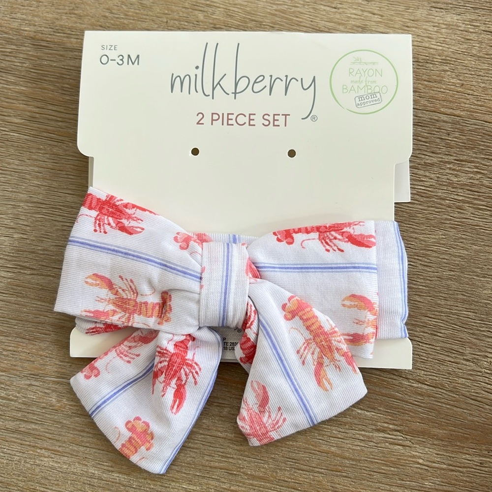 Milkberry Baby Girl Bamboo Lobster Ruffle Bubble Romper 0-3 months - Picture 3 of 7